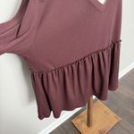 Torrid Top Waffle Thermal Knit Lace Inset Long Sleeve Babydoll Burgundy Wine Photo 6