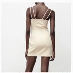 ZARA NWT  Cream Off White Tan Sweetheart Neckline Mini Dress Size Medium Photo 2