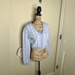 Haute Monde NTM: Light Blue & White Cropped Houndstooth Cardigan Size Medium Photo 6