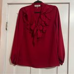 Kasper #129  RUFFLED TIE FRONT V-NECK RED BLOUSE TOP SIZE MEDIUM Photo 2