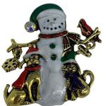 New Christmas snowman brooch or pin with cat & dog Photo 0