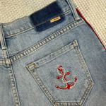 MOTHER Easy Does It Short‎ Denim Shorts Anchor Embroidered Striped Raw Hem 25 Blue Photo 2