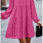 KIRUNDO Long Sleeve Ruffle Mock Neck Tiered Mini Babydoll Dress Pink Size L Photo 1