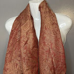 Scarf Womens One Size Red Gold Paisley 70% Pashmina 30% Silk Fringe Photo 0