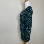 AFRM Turquoise Cheetah Leopard Print Dress Smocked Skirt Long Sleeves Sz Small Blue Photo 2