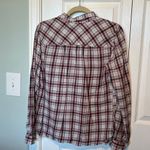 Loft  LADIES MEDIUM‎ pink and black plaid half button shirt Photo 5
