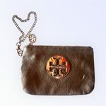 Tory Burch Pebble Leather Wristlet Zip Coin Card Purse Metallic Gold Rare 7”x5” Photo 0