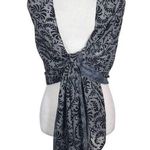 Cejon Black and Gray Textured Wrap One Size Sheer Scarf with Black Leaf Pattern Photo 0