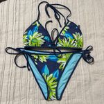 Aerie  Floral String Bikini Set Blue and Green Accents Photo 0