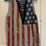 Entro  American‎ Flag Tank Top Lace Up Patriotic Sleeveless Shirt Size S Photo 0