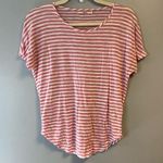 J Brand Tee Pink & White Striped Cap Sleeve Slub Tissue Tee Sz XS GUC Curved Hem Photo 0
