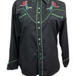 Vintage Scully Women’s Western Shirt Parrot Embroidery Black Green Medium Photo 0