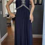 XScape Navy Chiffon Jeweled Bodice Empire A-Line strapless Evening Gown 8 Photo 7