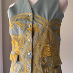 Soda  Original Dusk Blue & Gold Embroidered V-Neck Button Down Vest Photo 0