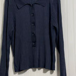 Good American  Ribbed Knit Long Sleeve Polo Top Midnight Blue Size 7/8 (4XL/5XL) Photo 0