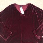 Eileen Fisher EILEEN FISHER Burgundy Red Velvet V-Neck Top Blouse Boxy Silk Dolman Size Large Photo 4