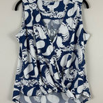 Ariella | Navy and White Textured Paisley Crossover Front Blouse Size Large Photo 0