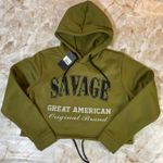 Savage Great American Original Brand Green Cropped Hoodie Sweatshirt NWT Medium Photo 0