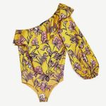 ZARA One Shoulder Yellow Pink Ruffle Bodysuit Blouse SIZE LARGE bold statement Photo 1