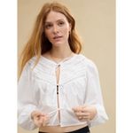 Aerie ‎ White 100% Cotton Lace Trim Tie Front Boho Peasant Blouse XS Photo 1