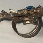 Vintage 50's BIRD RING Size 5 Enamel & Rhinestones Blue Pink Photo 1