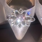 Badgley Mischka Karina Leather metallic embellish pin brooch Formal Evening comfy pewter prom Photo 1