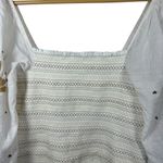 Anthropologie  Women’s Smocked Embroidered Puff Sleeve Square Neck White/Gold L Photo 8