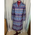 maxi dress with patterned yoke boho with coat 70s Vintage white blue red Size 18 Photo 9