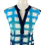 Anthropologie  9H15 Blue White Grid Print Sleeveless Top Boho Festival XS Photo 1