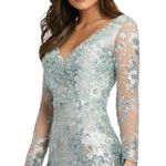 Mac Duggal 67539 Sea Mist Embellished Illusion V Neck Long Sleeve Gown 14 $698 Photo 4