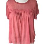 Massini Boho Spice Red Raw Edge Sheer Short Sleeve Bohemian Top ~ Womens Size XL Photo 0