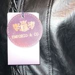 Emporio & co black leather feminine ruffled design zip up jacket! Size L Photo 14