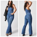 Free People Crvy Sydney Denim Flare High Neck Jumpsuit We The Free New Size 16 Photo 1