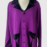 Storybook Knits New Treasures Purple Beaded Velvet Cardigan 3X Bow Buttons Glam Photo 0