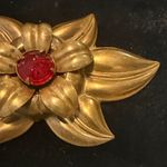 Vintage America Gold and Red Rhinestone Floral Brooch Large Statement Brooch Photo 9