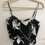 Lulus *NWT*  Black & White Floral Print Tie-Back Crop Top Photo 1