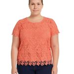 Liz Claiborne Women's Petite Large Coral Lace Short Sleeve Blouse Top NWOT Photo 0