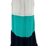 Halston Heritage Blue green White Midi Dress high low S new linen rayon vacation Photo 2