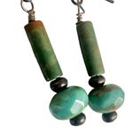 Artisan Boho Earrings Green Tube Beads & Turquoise Photo 5