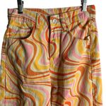 SheIn Retro Wide Leg High Rise Jeans XS Orange Swirl Psychedelic 5 Pocket Zip Photo 1