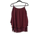 Tobi  M Cold Shoulder Lace Trim Blouse Maroon Flare Sleeve Boho Coquette Romantic Photo 7