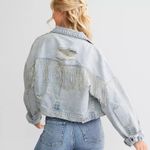 Rhinestone Fringe Denim Jacket Blue Photo 3