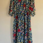 Hutch  Blue Fruit Tropical V-Neck Flowy Midi Dress Size 0X Vacation Beach Photo 4