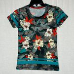 InkNBurn Gray‎ Blue Floral Short Sleeve Graphic T Shirt XXS 2XS Workout Running Gray Photo 0