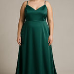 Birdy Grey Satin Maxi Dress – 1X – Emerald Green Formal Gown Holiday Party Photo 0