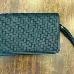 Madison West  Wristlet Wallet Black Woven Faux Leather Clutch Photo 0