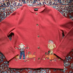 Croft and Barrow Sports Womens Sweater Medium Orange Cardigan Scarecrow Pumpkin Photo 0