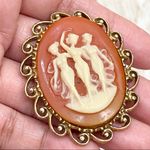 Vintage Unsigned Three Ladies Victorian Cameo Brooch Photo 4