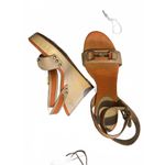 Ralph Lauren  Beige and Orange Wedge Sandals Buckle Straps 7 Photo 3