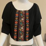#26 Juniors Black Boho Jane Fiesta Embroidered Crop Top, Sz: Medium Photo 1